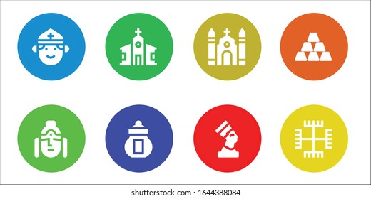 conjunto de iconos de dios. 8 iconos de dios llenos.  Iconos modernos sencillos, como: Sacerdote, Buda, Iglesia, Ossuary, Faraón, Ingot, Gnosticismo