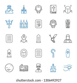 god icons set. Collection of god with egypt, church, priest, bible, neptune, achilles, mummy, egyptian, poseidon, olympus. Editable and scalable god icons.