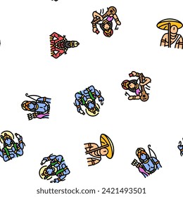 god indian hindu lord krishna vector seamless pattern thin line illustration