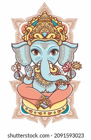 The god of Indian mythology Ganesh Beautiful idols of Lord Ganesha elephant headed Hindu God Beautiful idols of Lord Ganesha Beautiful hand drawn tribal style elephant