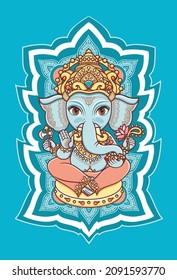 The god of Indian mythology Ganesh Beautiful idols of Lord Ganesha elephant headed Hindu God Beautiful idols of Lord Ganesha Beautiful hand-drawn tribal style elephant