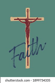 god jesus christ dead on crucifix cross for sin, christian worship for god, vector illustration rendering