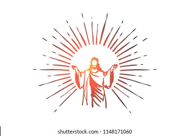 God, Jesus christ, grace, good, ascension concept. Hand drawn silhouette of Jesus christ, the son of god concept sketch. Isolated vector illustration.