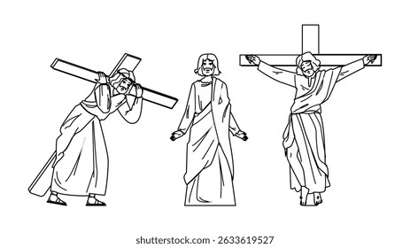 deus jesus cristo vetor. igreja ian, bíblia gospel, fé santo deus jesus cristo personagem. pessoas linha preta lápis desenho ilustração