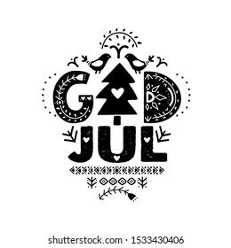 God Jul. Merry Christmas Calligraphy Template in Swedish - God Jul. Lettering poster "God Jul" in ethnic folk style. Greeting Card Black Typography on White Background