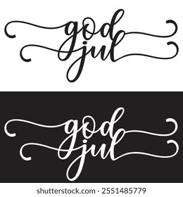 God Jul – Merry Christmas Swedish language, Calligraphy brush text banner with white and black background. God Jul, means Merry Christmas. Vector illustration. EPS 10