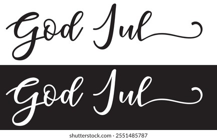 God Jul – Merry Christmas Swedish language, Calligraphy brush text banner with white and black background. God Jul, means Merry Christmas. Vector illustration. EPS 10