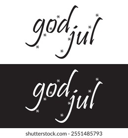 God Jul – Merry Christmas Swedish language, Calligraphy brush text banner with white and black background. God Jul, means Merry Christmas. Vector illustration. EPS 10