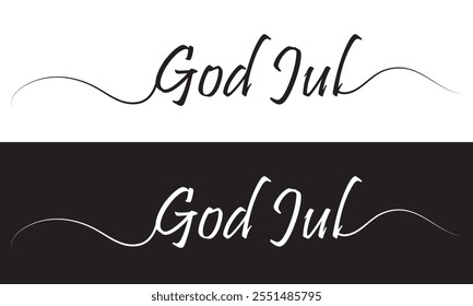 God Jul – Merry Christmas Swedish language, Calligraphy brush text banner with white and black background. God Jul, means Merry Christmas. Vector illustration. EPS 10