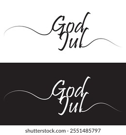 God Jul – Merry Christmas Swedish language, Calligraphy brush text banner with white and black background. God Jul, means Merry Christmas. Vector illustration. EPS 10