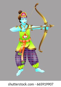 god of krishna shoots from a bow, vector illustration for an indian holiday dussehra