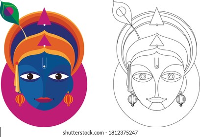 Arte de la línea vectorial de God Krishna