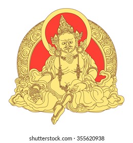 God Kubera. The God of wealth and treasures. Indian, Hindu motifs. Vector illustration