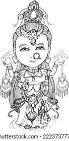 God Laksmi, the Indian God of Love and Money. Drawing And Illustrated by ArtByUncle.