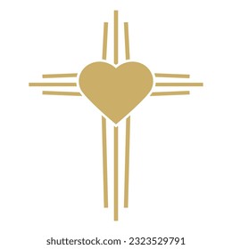 God is love. Cross with the heart shape. Design element in vector.