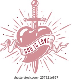 God Is Love - Retro Christian Valentine t-shirt design, Valentine t-shirt design, Retro Religious Valentine png, Happy Valentine's day T-shirt Design, Jesus T-shirt Design