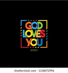 God loves you colourful typography