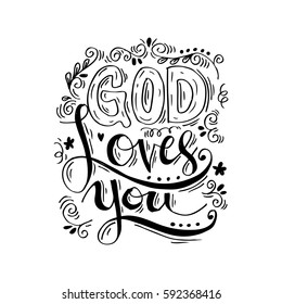 God loves you hand lettering calligraphy.