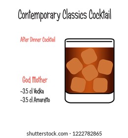 god mother alcoholic cocktail vector illustration recipe