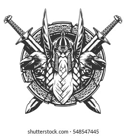 God Odin illustration in tattoo style