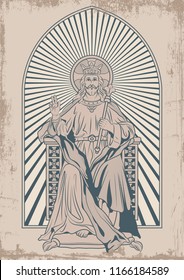 God on the Throne Ancient engraving Stylization