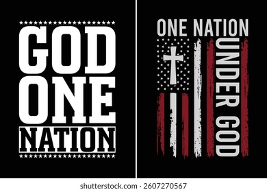God One Nation – Christian Patriotic Typography with Cross and Flag