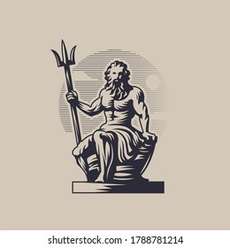 God Poseidon or Neptune. A man with a beard sits and holds a trident in his hand.