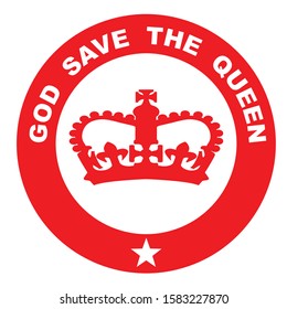 God Save the Queen rubber red ink stamp over white