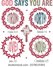 God Says You Are Strong Worthy Loved Enough - Retro Christian Valentine t-shirt design, Jesus Valentine t-shirt design, Retro Religious Valentine png, Happy Valentine's day T-shirt Design