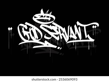 Diseño de estilo de etiqueta de graffiti GOD SERVANT