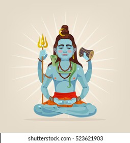 God Shiva Character Sitting In Lotus Position. Vector Flat Cartoon Illustration