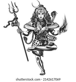 God Shiva without a background. Shades of black and gray.