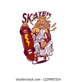 god skater, design for Prints on T-shirts, sweatshirts, cases for mobile phones, souvenirs. Isolated vector illustration on white background.