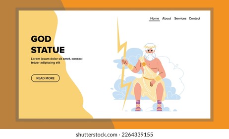 god statue vector. greek ancient, sculpture rome, old classical, history art, classic god statue web flat cartoon illustration