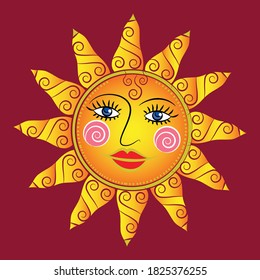 God Surya or sun in Indian folk art Pinguli style. for textile printing, logo, wallpaper