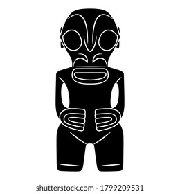 God Tane. Maori sculpture. Polynesian tribal idol from New Zealand. Black and white silhouette.