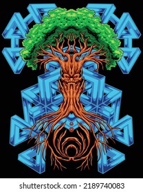 God of tree with geometric background