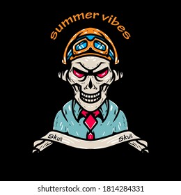 God vibes text with a skeleton holding a cocktail with sun glasses