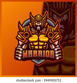 Gladiator Gladiator Warrior Mascot unterstützt Logo-Design-Illustrationen Vektorvorlage, Roman Knight Logo für Team-Game-Streamer Youtuber-Banner-Twitch-Diskontordentchen