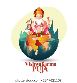 God Vishwakarma, an architect, and divine engineer of universe Vishwakarma puja vector illustration