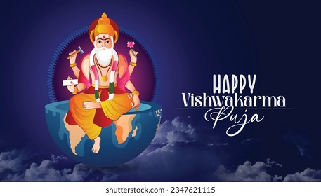 God Vishwakarma, an architect, and divine engineer of universe Vishwakarma puja vector illustration