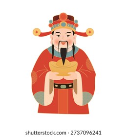 God of Wealth holding a large gold ingot for the Chinese New Year