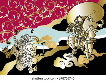 God of Wind and Thunder Japanese pattern