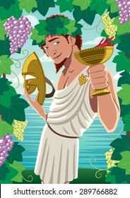 The god of wine Dionysus / Bacchus proposing toast. No transparency used. Basic (linear) gradients. 