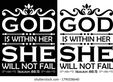 God is within her she will no fail-Christian cross with Bible verse, Christian Runner Bible Verse Women's t-shirt Design, Bible quote, Inspirational Motivational Quote