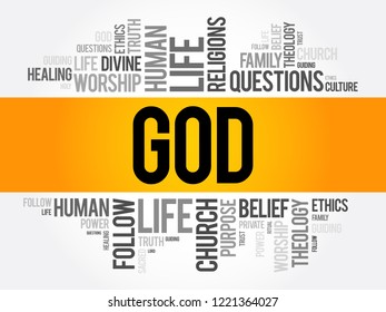 GOD word cloud collage, religion concept background
