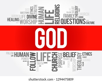 GOD word cloud collage, religion concept background