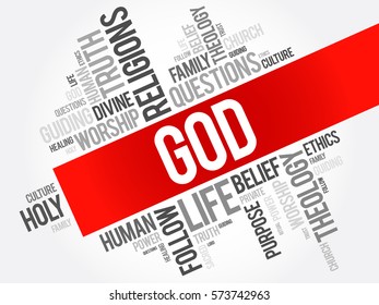 GOD word cloud collage, religion concept background