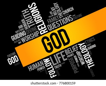 GOD word cloud collage, religion concept background