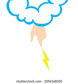 God wrath, a hand from the sky from a cloud throws lightning. Flat isolated Christian vector illustration, biblical background.